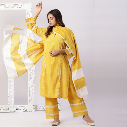 Chanderi mirror work kurta set with dupatta