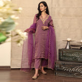 Embroidered purple metallic chanderi kurta set