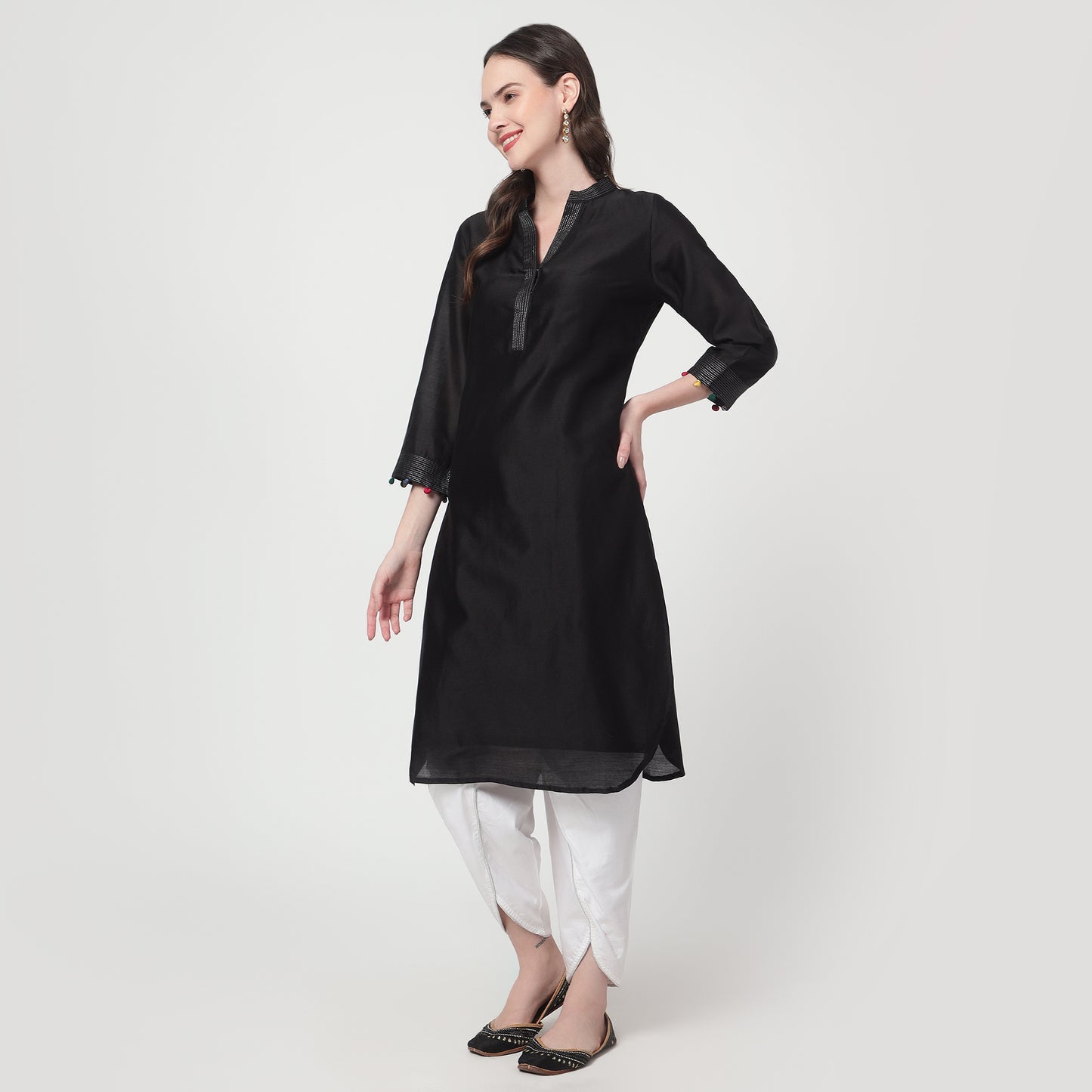 black chanderi kurta Set