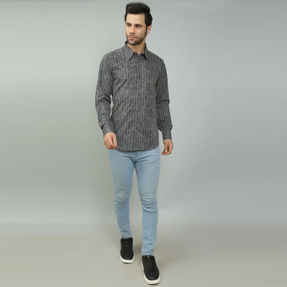dark grey Cotton printed full sleeves shirt