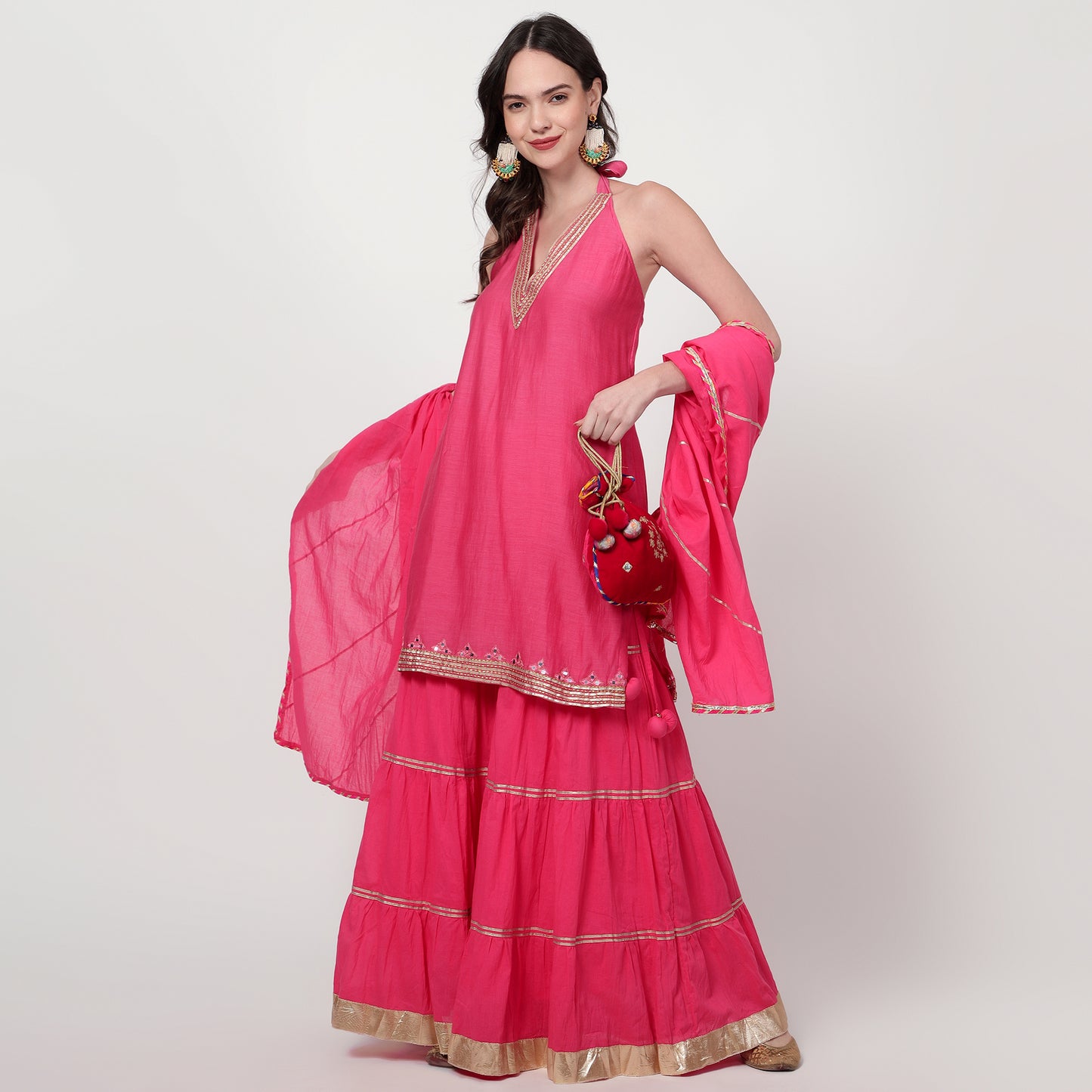 fushia pink chanderi sharara Set