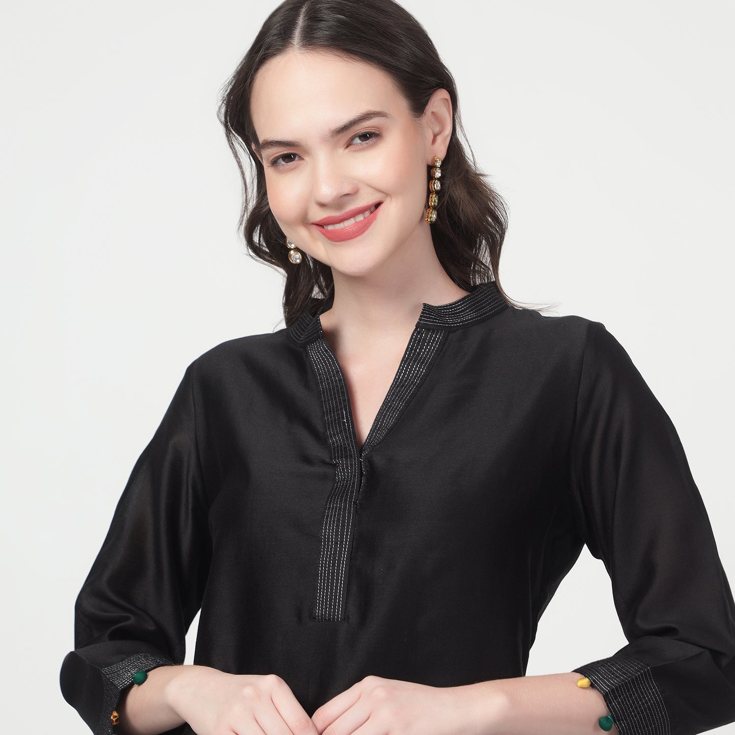 black chanderi kurta Set