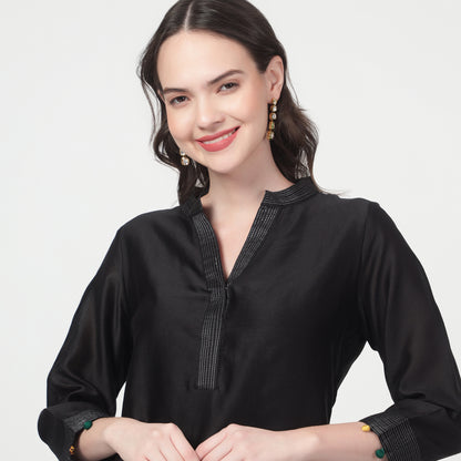 black chanderi kurta Set