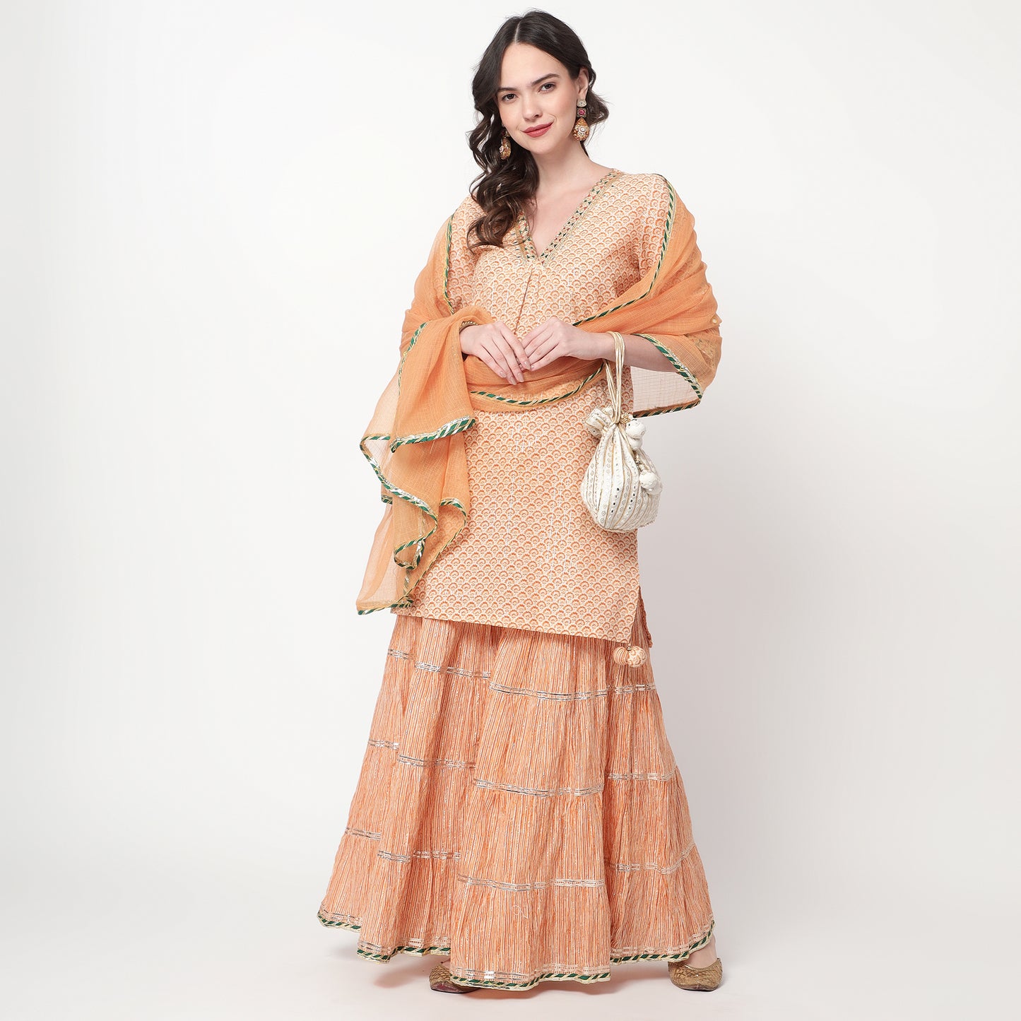 Lurex printed Short Kurta Sharara Set