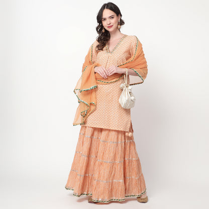 Lurex printed Short Kurta Sharara Set