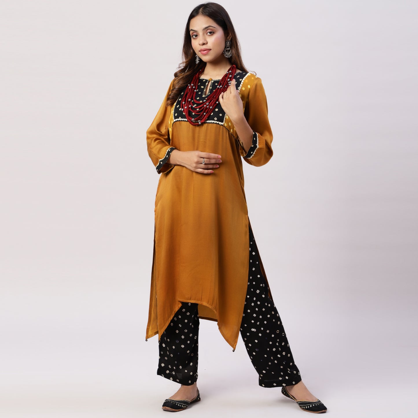 Mustard yellow bandhani print set