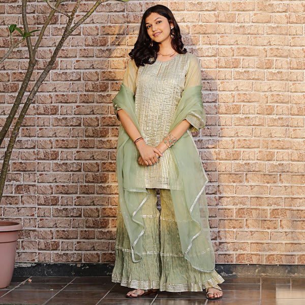 Pista green metallic sharara set