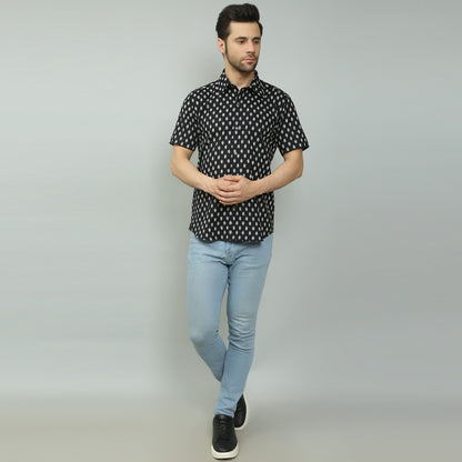 black Cotton printed half sleeves shirt
