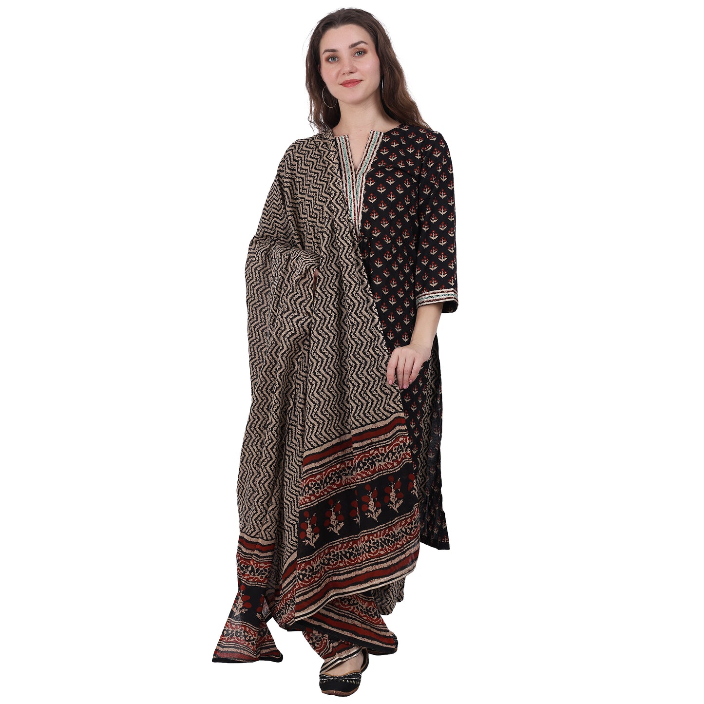 Black Block Printed 3 piece Kurta Set