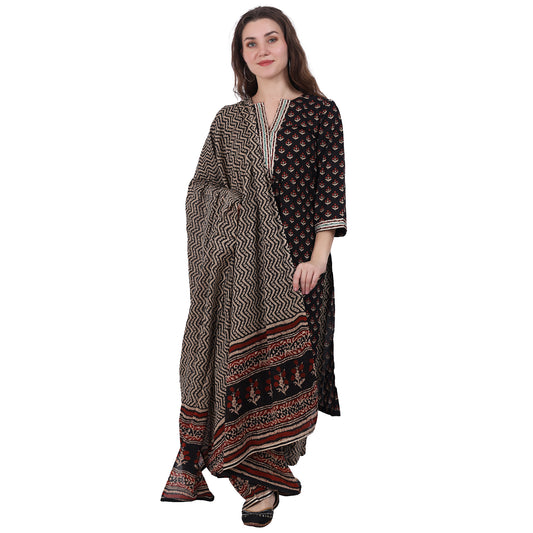 Black Block Printed 3 piece Kurta Set