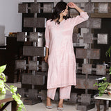 Pink chanderi kurta set with zari detailing