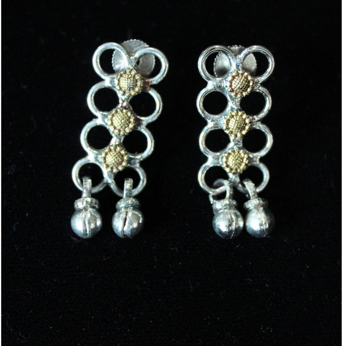 Oxidised Silver Dual-Tone Geometric Earrings