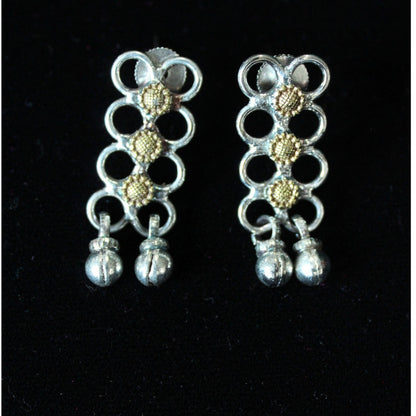 Oxidised Silver Dual-Tone Geometric Earrings