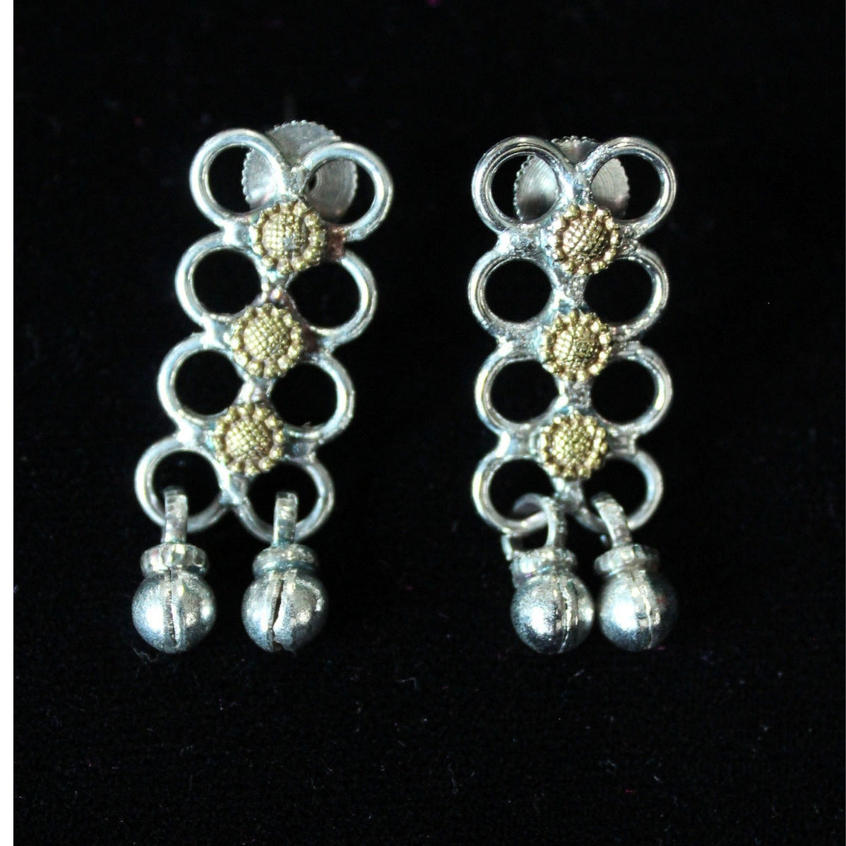 Oxidised Silver Dual-Tone Geometric Earrings