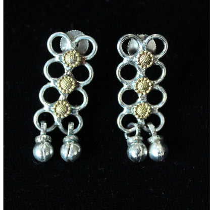 Oxidised Silver Dual-Tone Geometric Earrings