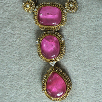 pink Gold Stone Embellished Pendant Necklace