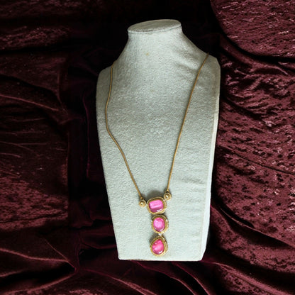 pink Gold Stone Embellished Pendant Necklace