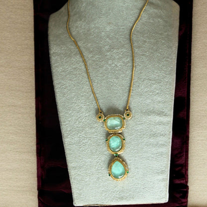 mint green Gold Stone Embellished Pendant Necklace