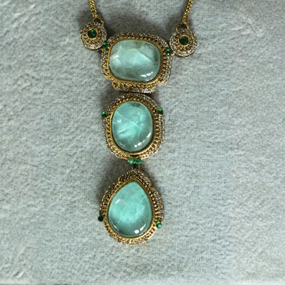 mint green Gold Stone Embellished Pendant Necklace