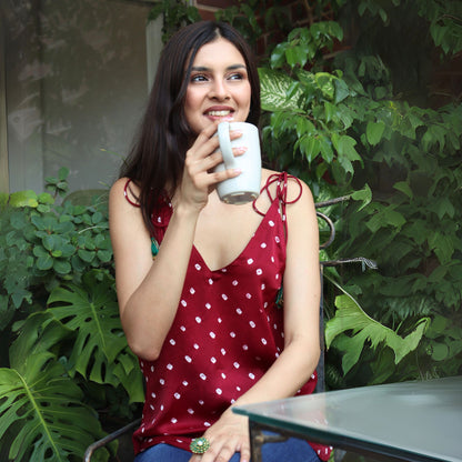 Bandhani Tie-Up Top in Wine