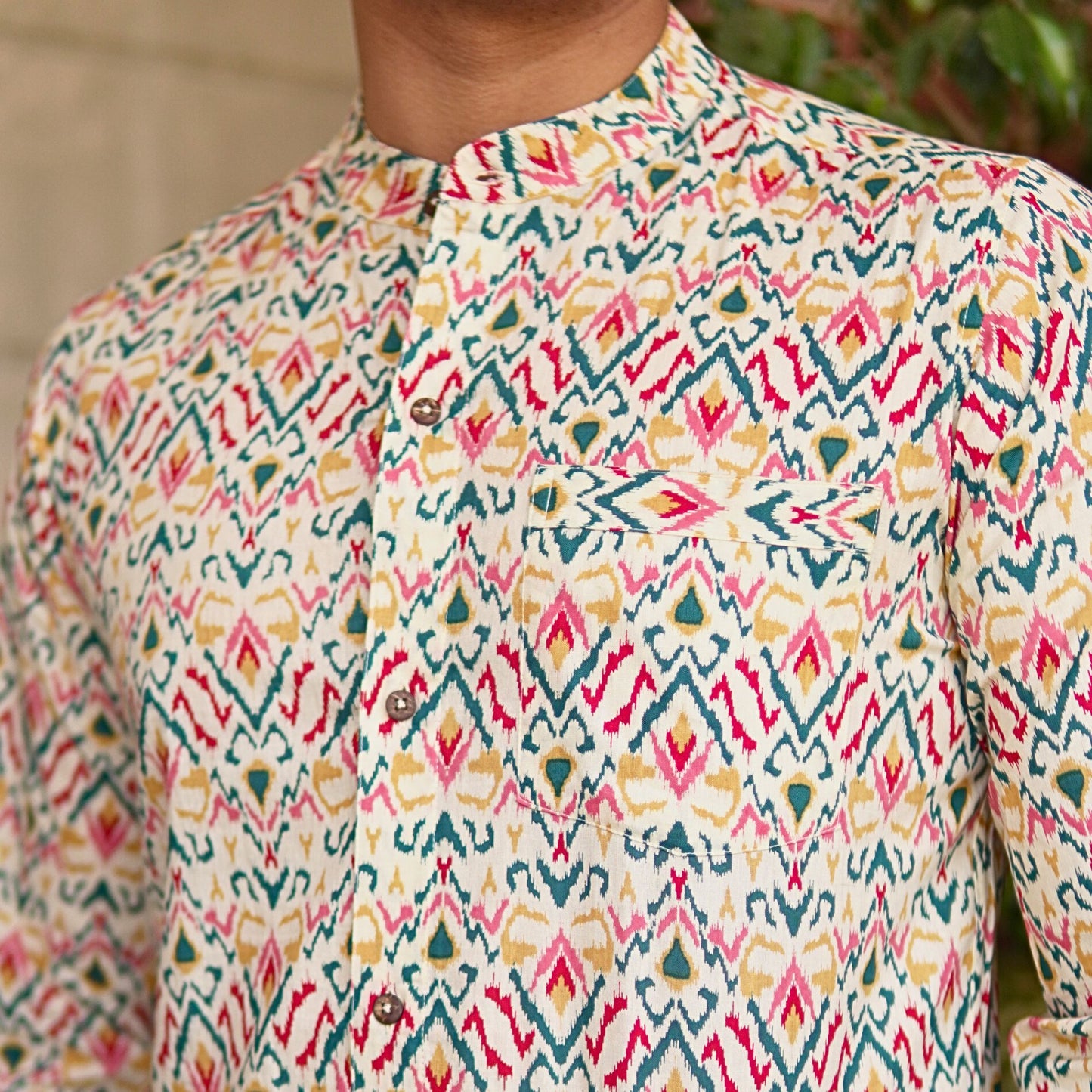 Multicolor Ikkat Printed Full-Sleeves Cotton Shirt