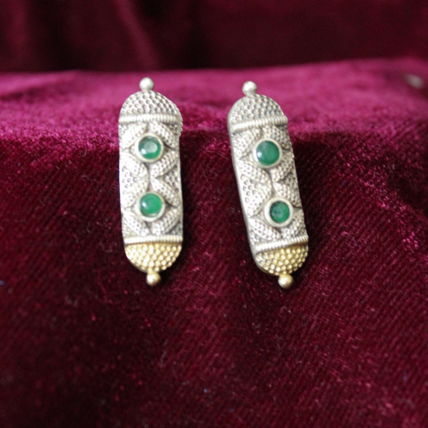 Oxidised Silver-Green Stone Handcrafted Earrings