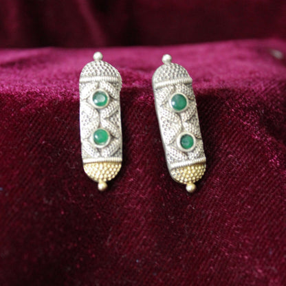 Oxidised Silver-Green Stone Handcrafted Earrings