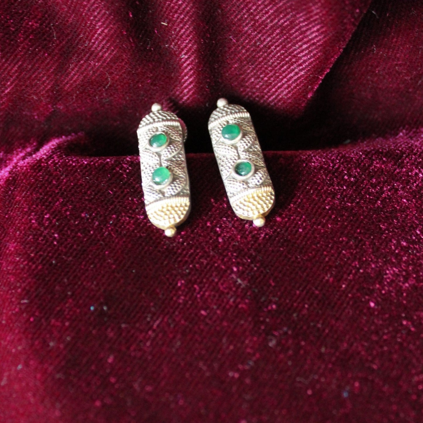 Oxidised Silver-Green Stone Handcrafted Earrings