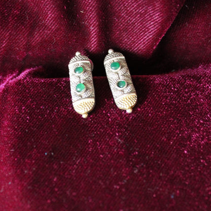 Oxidised Silver-Green Stone Handcrafted Earrings