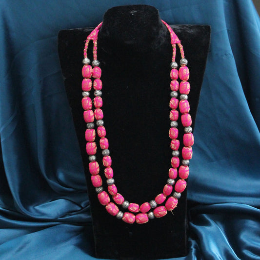 3 layer fabric beaded necklace in brocade