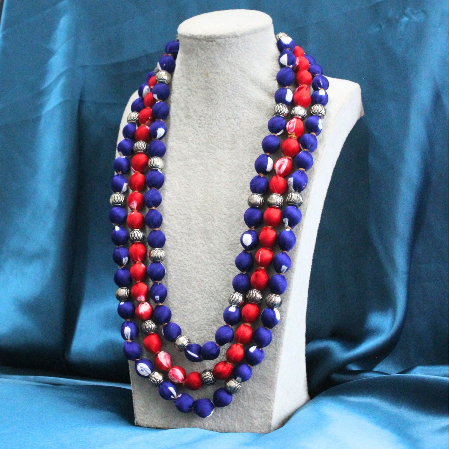 3 layer fabric beaded necklace in bandhani