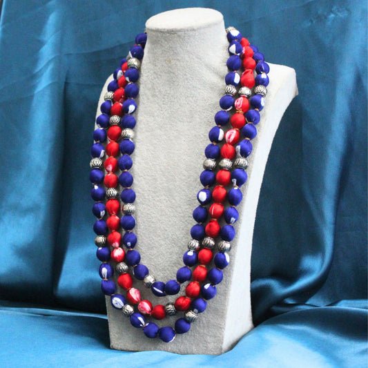 3 layer fabric beaded necklace in bandhani