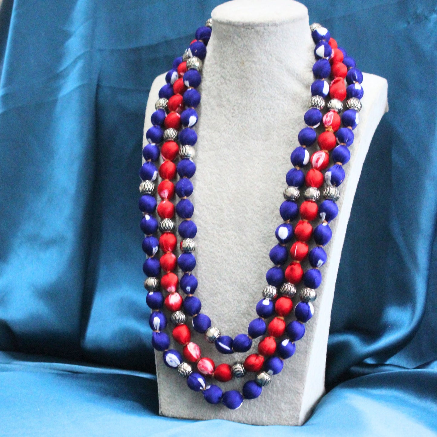 3 layer fabric beaded necklace in bandhani