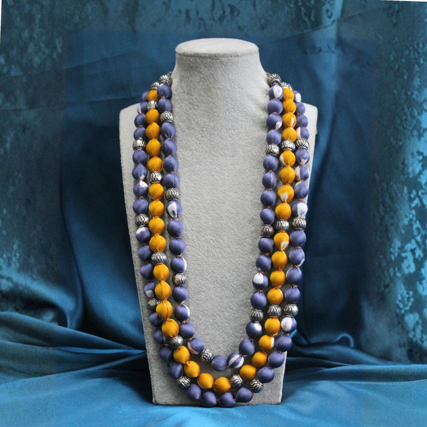 3 layer fabric beaded necklace in bandhani