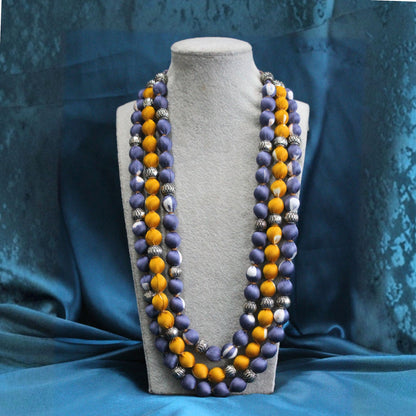 3 layer fabric beaded necklace in bandhani