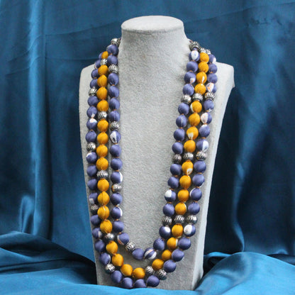 3 layer fabric beaded necklace in bandhani