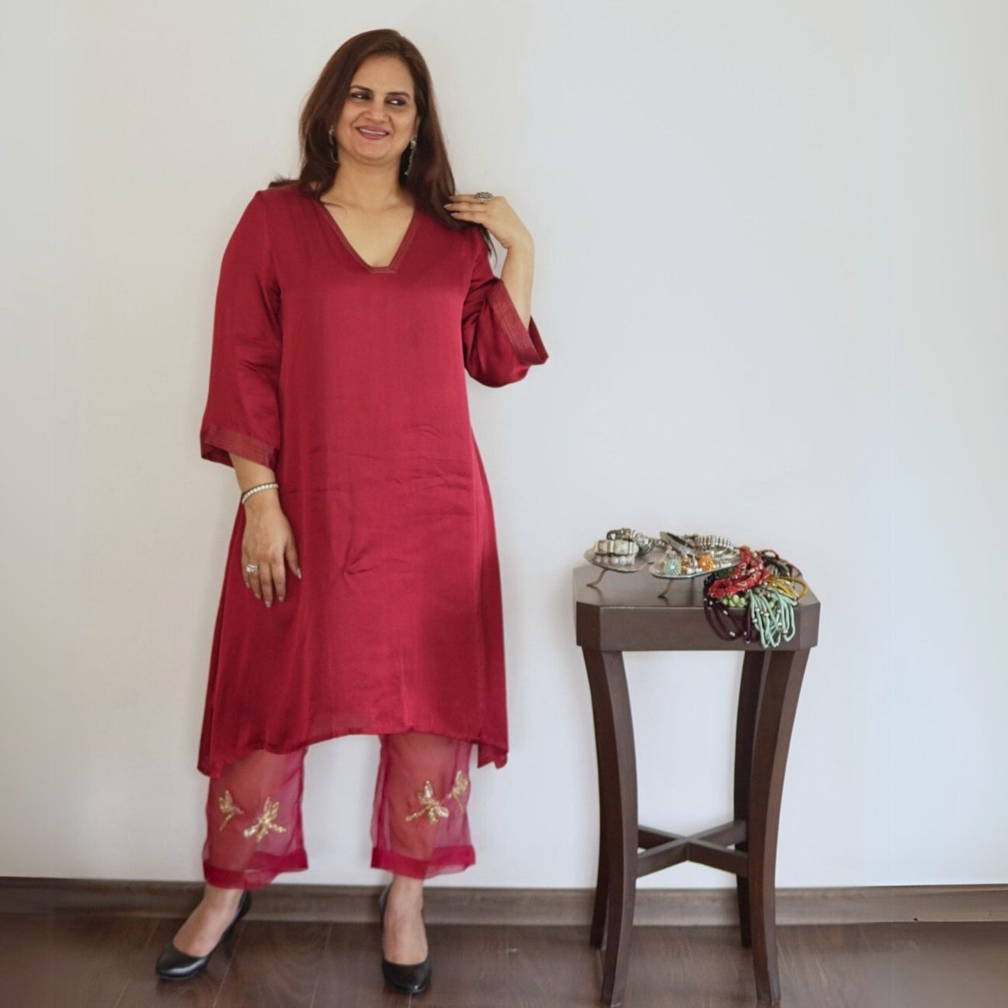 Maroon Sheer Dragonfly modal co-ord set