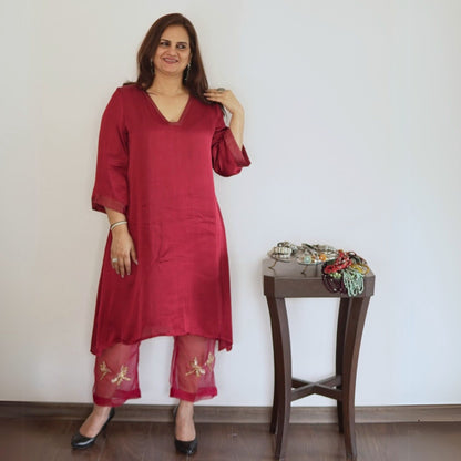 Maroon Sheer Dragonfly modal co-ord set