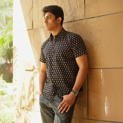 Black cotton printed half sleeves Shirt