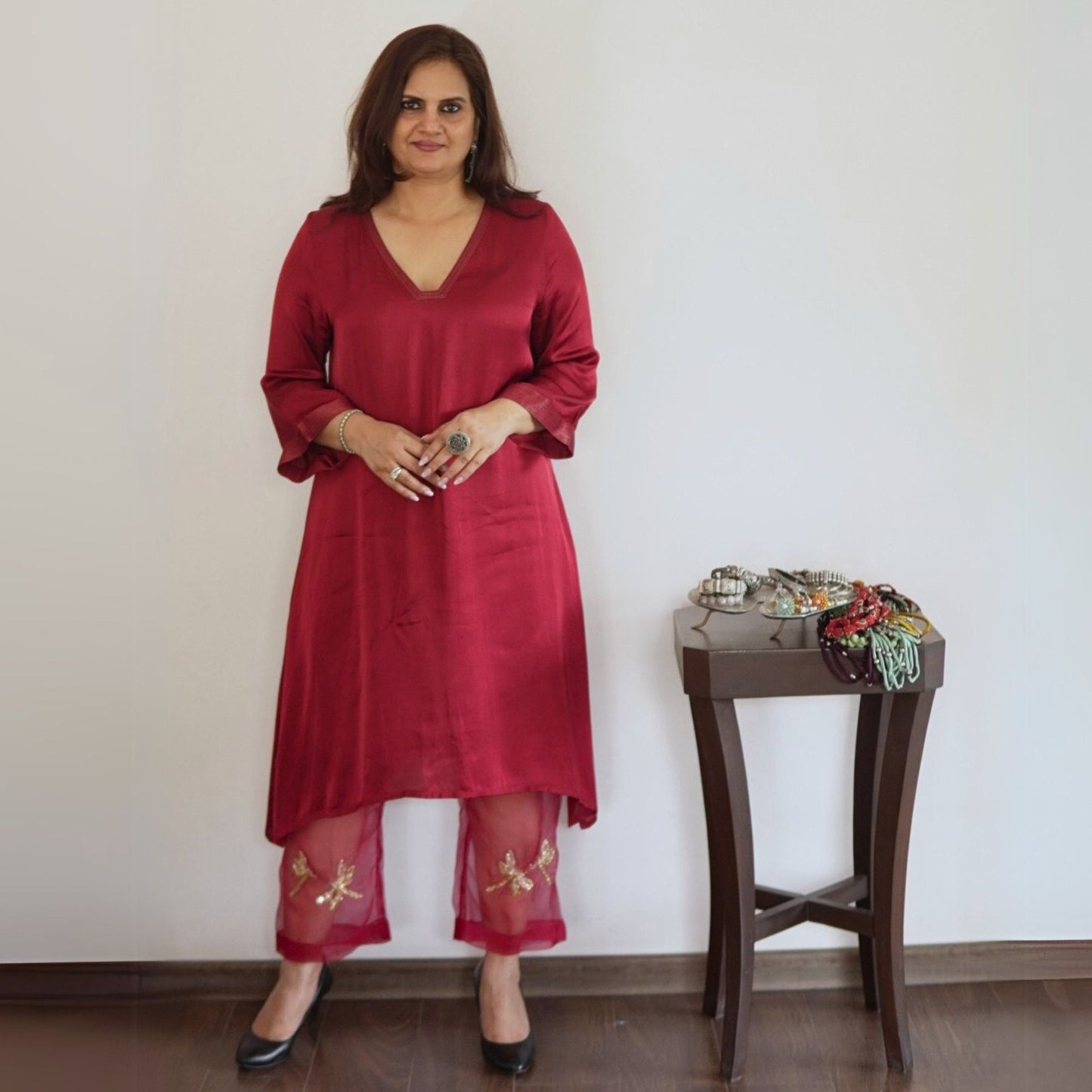 Maroon Sheer Dragonfly modal co-ord set