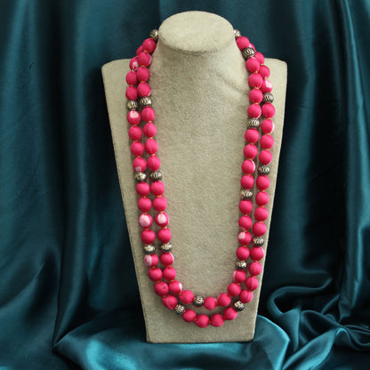 2 layer fabric beaded necklace in bandhani