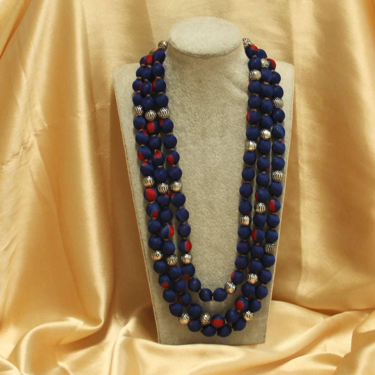 3 layer fabric beaded necklace in bandhani
