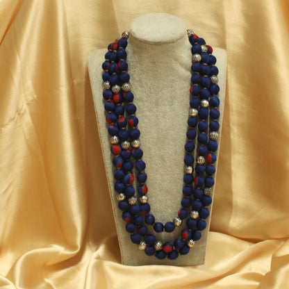 3 layer fabric beaded necklace in bandhani