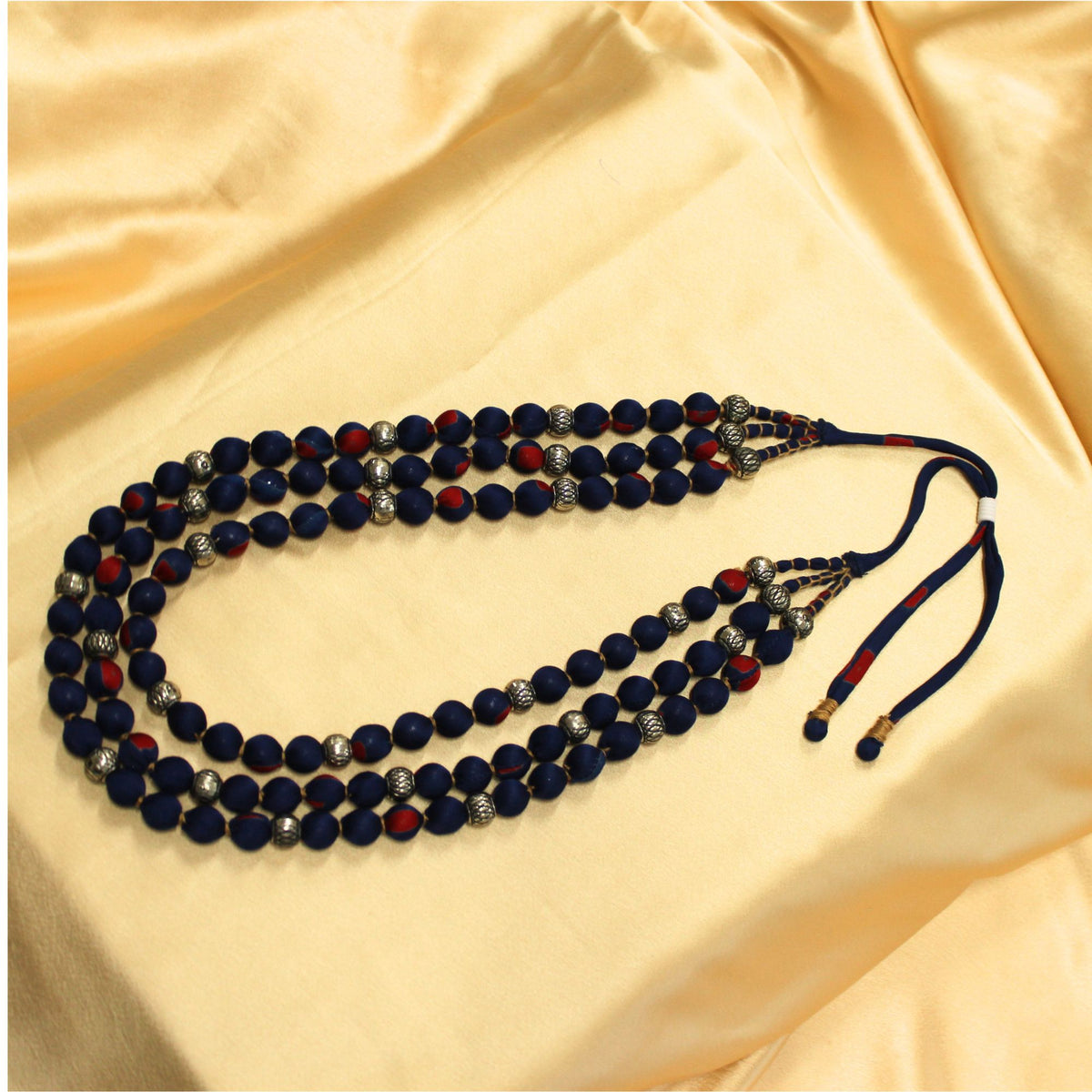 3 layer fabric beaded necklace in bandhani