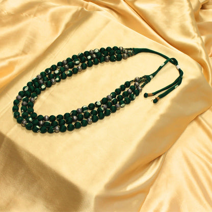 3 layer fabric beaded necklace in bandhni