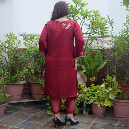 Maroon Sheer Dragonfly modal co-ord set