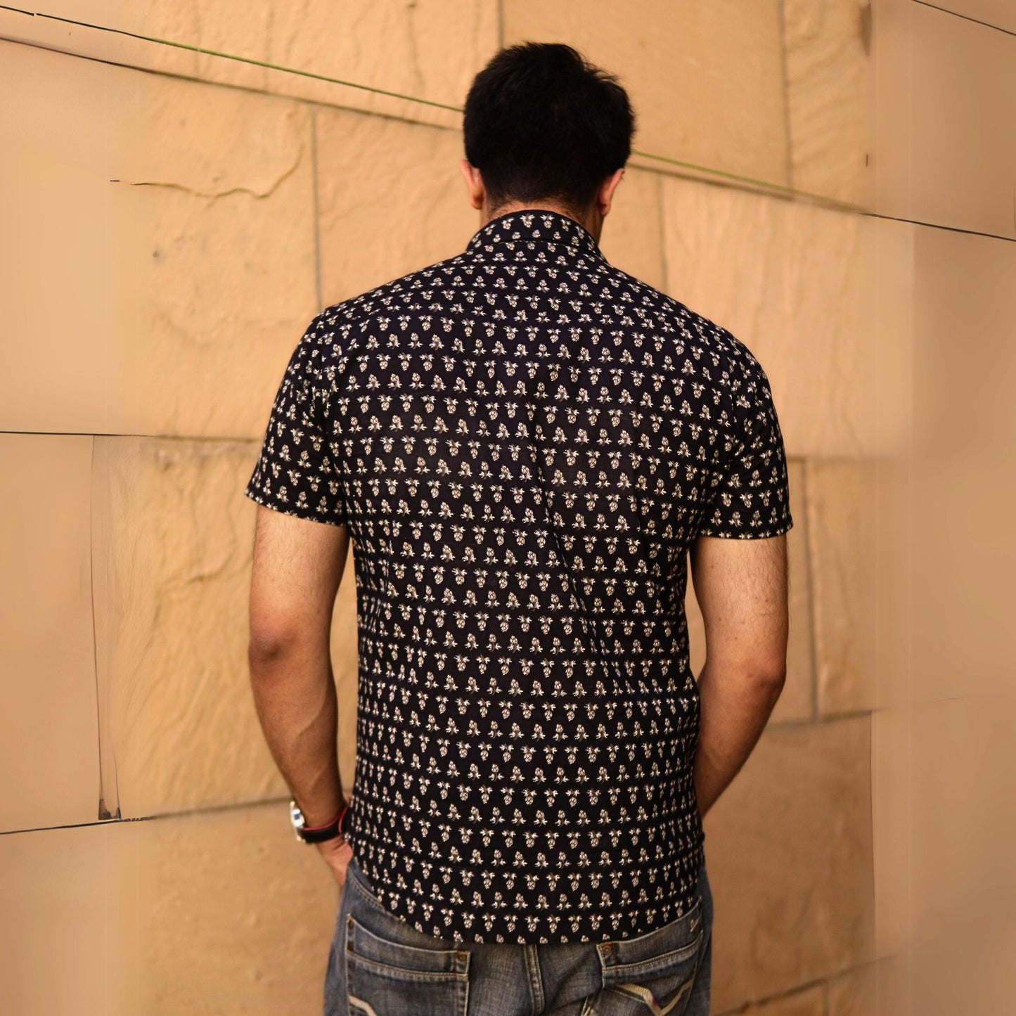 Black cotton printed half sleeves Shirt