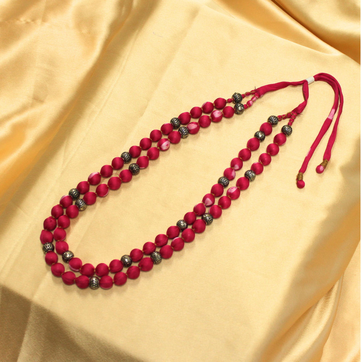 2 layer fabric beaded necklace in bandhani