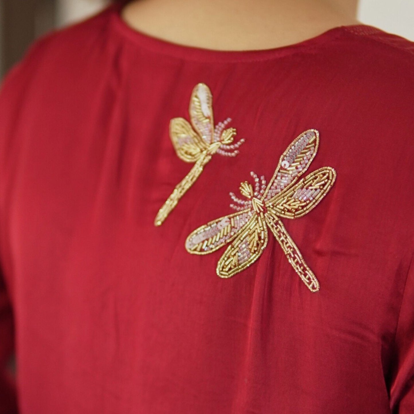 Maroon Sheer Dragonfly modal co-ord set