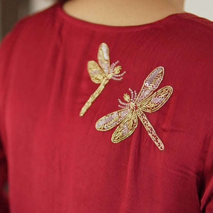 Maroon Sheer Dragonfly modal co-ord set